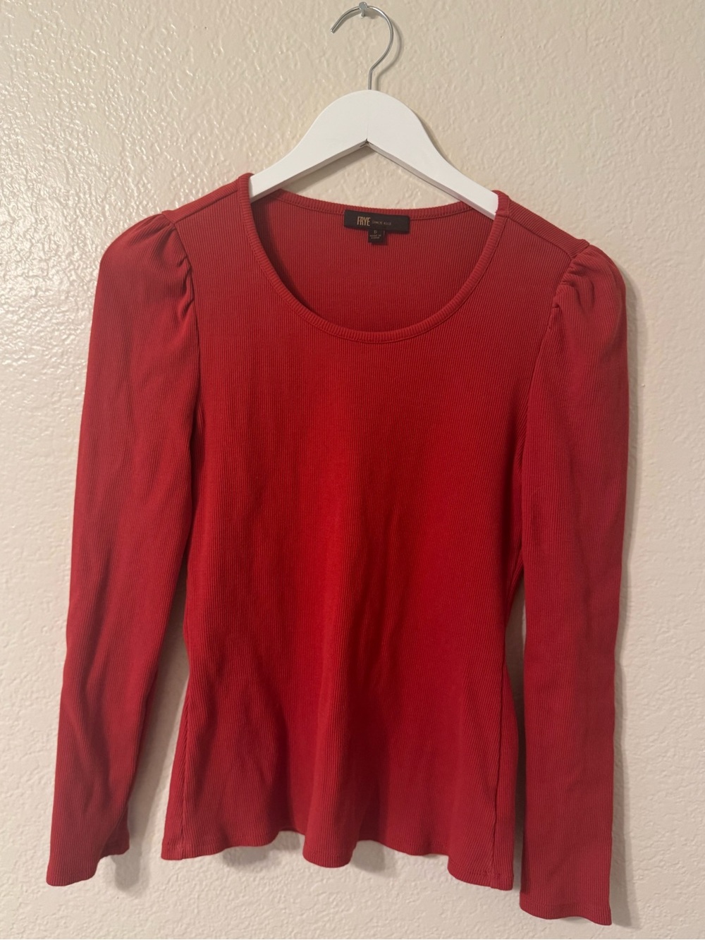 Frye Red Long-Sleeve Scoop Neck Ribbed Top